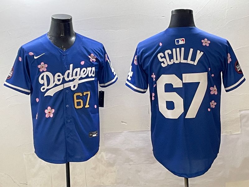 Men Los Angeles Dodgers #67 Scully Blue Sakura Edition 2025 Nike MLB Jersey style 6->los angeles dodgers->MLB Jersey